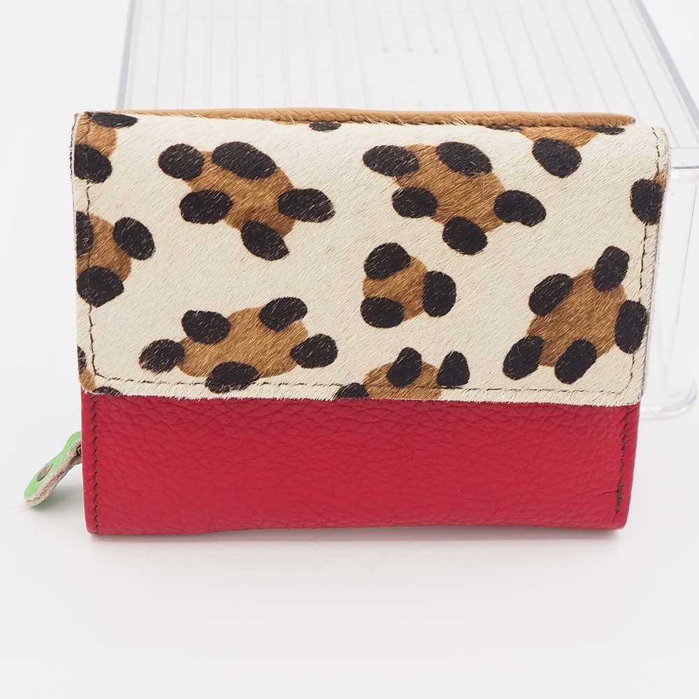 Soruka Bi-Fold Handcrafted Wallet Soft Pebbled Leather Calf Hair Leopard Print